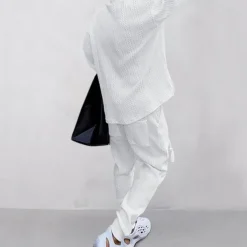 Men's T-shirt Suits Tracksuit Tees and Drawstring Long Pants Long Sleeve V Neck Spring & Fall Plain Gymnatics Casual 2 Piece Knitting Vacation Daily Wear Activewear Black White Navy Blue Top Tee for