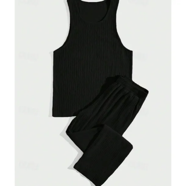 Men's T-shirt Suits Undershirt Shirt and Pant Sets 2 Pieces Outfits Sleeveless Crewneck Summer Plain Fashion Casual 2 Piece Vacation Daily Wear Going out Black Brown Khaki Top Tee for Men