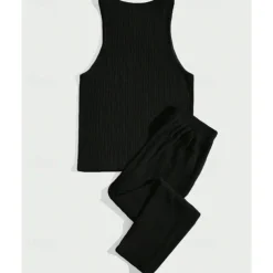 Men's T-shirt Suits Undershirt Shirt and Pant Sets 2 Pieces Outfits Sleeveless Crewneck Summer Plain Fashion Casual 2 Piece Vacation Daily Wear Going out Black Brown Khaki Top Tee for Men