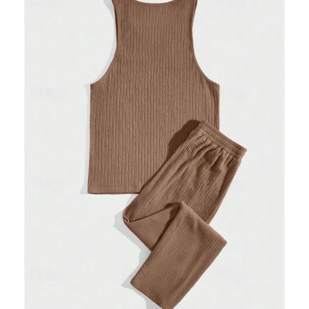 Men's T-shirt Suits Undershirt Shirt and Pant Sets 2 Pieces Outfits Sleeveless Crewneck Summer Plain Fashion Casual 2 Piece Vacation Daily Wear Going out Black Brown Khaki Top Tee for Men