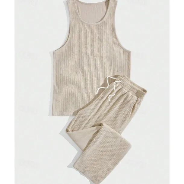 Men's T-shirt Suits Undershirt Shirt and Pant Sets 2 Pieces Outfits Sleeveless Crewneck Summer Plain Fashion Casual 2 Piece Vacation Daily Wear Going out Black Brown Khaki Top Tee for Men