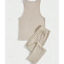 Men's T-shirt Suits Undershirt Shirt and Pant Sets 2 Pieces Outfits Sleeveless Crewneck Summer Plain Fashion Casual 2 Piece Vacation Daily Wear Going out Black Brown Khaki Top Tee for Men