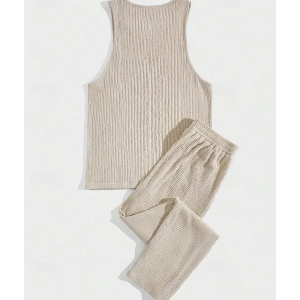 Men's T-shirt Suits Undershirt Shirt and Pant Sets 2 Pieces Outfits Sleeveless Crewneck Summer Plain Fashion Casual 2 Piece Vacation Daily Wear Going out Black Brown Khaki Top Tee for Men