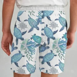 Men's Turtles Sea Creatures Shorts Cotton Linen Shorts Mid Waist Hawaiian Vacation Dailywear Holiday Pocket Drawstring Elastic Waist Designer Clothing Apparel