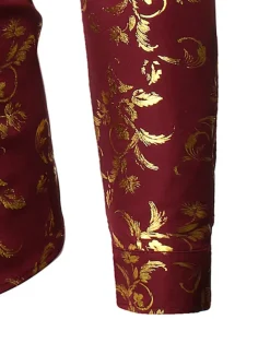Men's Tuxedo Shirts Floral Outdoor Party Wine Black White Dark Blue Long Sleeve Turndown Spring Fall Clothing Apparel Print