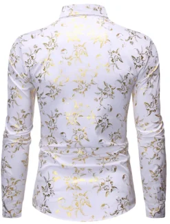 Men's Tuxedo Shirts Floral Outdoor Party Wine Black White Dark Blue Long Sleeve Turndown Spring Fall Clothing Apparel Print