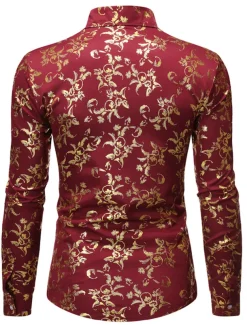 Men's Tuxedo Shirts Floral Outdoor Party Wine Black White Dark Blue Long Sleeve Turndown Spring Fall Clothing Apparel Print