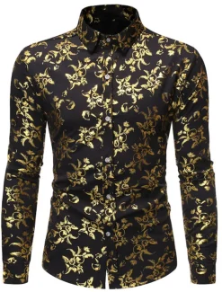 Men's Tuxedo Shirts Floral Outdoor Party Wine Black White Dark Blue Long Sleeve Turndown Spring Fall Clothing Apparel Print