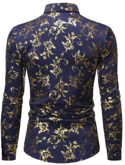 Men's Tuxedo Shirts Floral Outdoor Party Wine Black White Dark Blue Long Sleeve Turndown Spring Fall Clothing Apparel Print