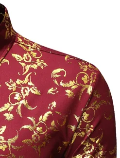 Men's Tuxedo Shirts Floral Outdoor Party Wine Black White Dark Blue Long Sleeve Turndown Spring Fall Clothing Apparel Print