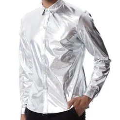 Men's Tuxedo Shirts Plain Party Holiday Silver Black Long Sleeve Turndown Spring & Fall Clothing Apparel Button-Down