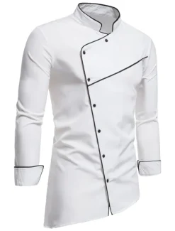 Men's Tuxedo Shirts Shirt Solid Colored Standing Collar Party Casual Long Sleeve Tops Retro Wine White Black / Summer Shirts/Wedding