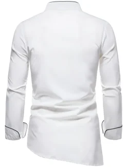 Men's Tuxedo Shirts Shirt Solid Colored Standing Collar Party Casual Long Sleeve Tops Retro Wine White Black / Summer Shirts/Wedding