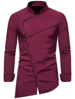 Men's Tuxedo Shirts Shirt Solid Colored Standing Collar Party Casual Long Sleeve Tops Retro Wine White Black / Summer Shirts/Wedding