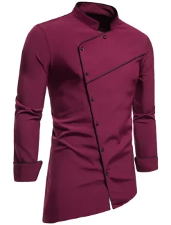 Men's Tuxedo Shirts Shirt Solid Colored Standing Collar Party Casual Long Sleeve Tops Retro Wine White Black / Summer Shirts/Wedding