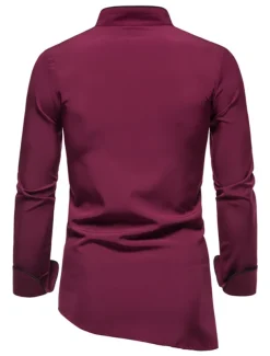 Men's Tuxedo Shirts Shirt Solid Colored Standing Collar Party Casual Long Sleeve Tops Retro Wine White Black / Summer Shirts/Wedding