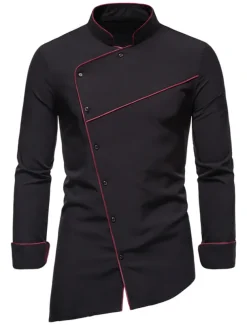 Men's Tuxedo Shirts Shirt Solid Colored Standing Collar Party Casual Long Sleeve Tops Retro Wine White Black / Summer Shirts/Wedding