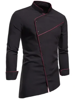 Men's Tuxedo Shirts Shirt Solid Colored Standing Collar Party Casual Long Sleeve Tops Retro Wine White Black / Summer Shirts/Wedding