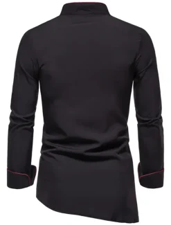 Men's Tuxedo Shirts Shirt Solid Colored Standing Collar Party Casual Long Sleeve Tops Retro Wine White Black / Summer Shirts/Wedding