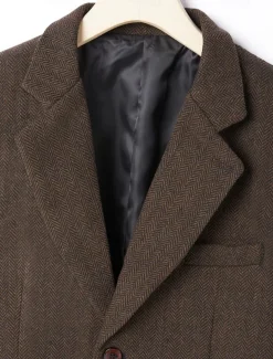 Men's Tweed Blazer Notch Collar Vintage Herringbone Blazer Burgundy Brown Green Standard Fit Single Breasted Two-buttons