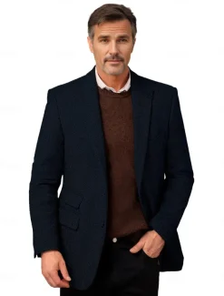 Men's Tweed Blazer Wool Herringbone Blazer Jacket Retro Vintage Classic Office Blazer Navy Blue Brown Standard Fit Single Breasted Two-buttons