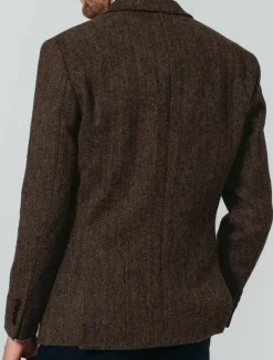 Men's Tweed Blazer Wool Herringbone Blazer Jacket Retro Vintage Classic Office Blazer Navy Blue Brown Standard Fit Single Breasted Two-buttons