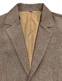 Men's Tweed Herringbone Blazer Jacket Vintage Plus Size Regular Tailored Fit Single Breasted Two-buttons Green khaki