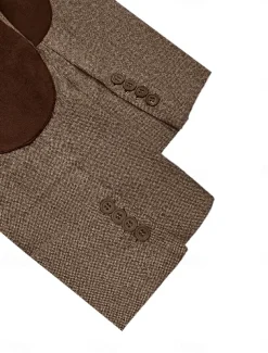 Men's Tweed Herringbone Blazer Jacket Vintage Plus Size Regular Tailored Fit Single Breasted Two-buttons Green khaki