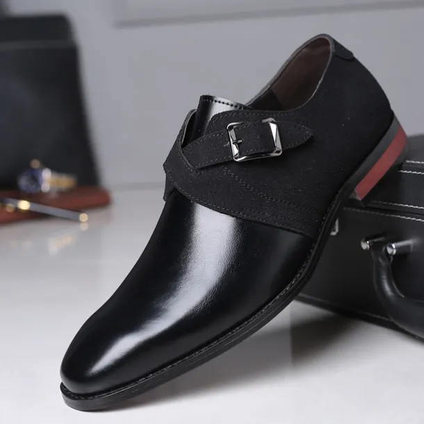 Men's Two-Tone Faux Leather and Suede Monk Strap Shoes – Elegant Buckle Dress Shoes for Formal Occasions