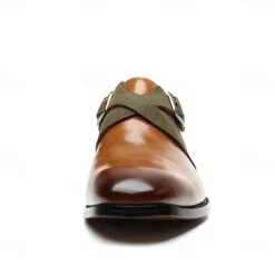 Men's Two-Tone Faux Leather and Suede Monk Strap Shoes – Elegant Buckle Dress Shoes for Formal Occasions