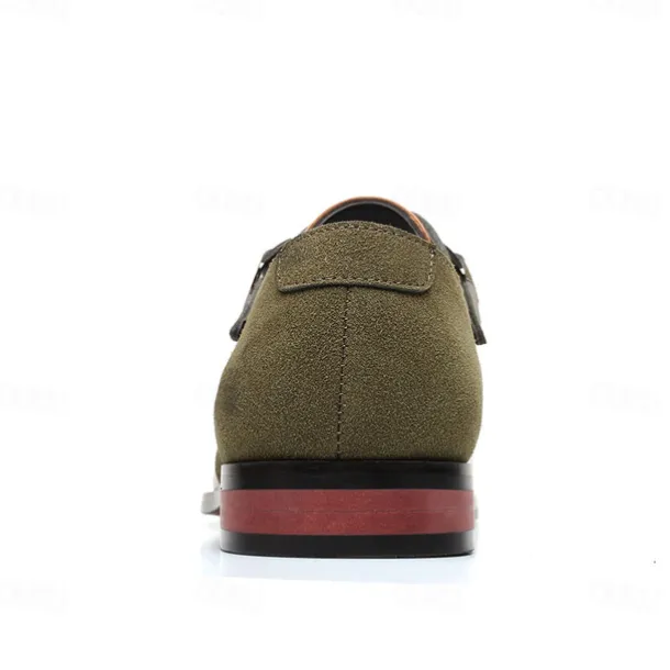 Men's Two-Tone Faux Leather and Suede Monk Strap Shoes – Elegant Buckle Dress Shoes for Formal Occasions