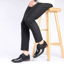 Men's Two-Tone Faux Leather and Suede Monk Strap Shoes – Elegant Buckle Dress Shoes for Formal Occasions