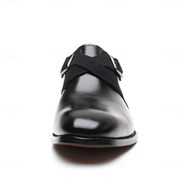 Men's Two-Tone Faux Leather and Suede Monk Strap Shoes – Elegant Buckle Dress Shoes for Formal Occasions