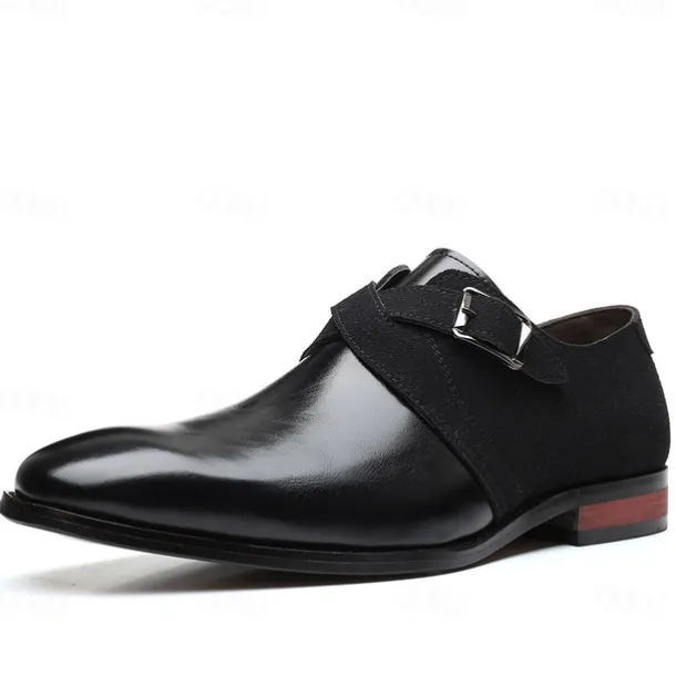 Men's Two-Tone Faux Leather and Suede Monk Strap Shoes – Elegant Buckle Dress Shoes for Formal Occasions