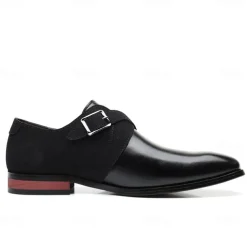 Men's Two-Tone Faux Leather and Suede Monk Strap Shoes – Elegant Buckle Dress Shoes for Formal Occasions