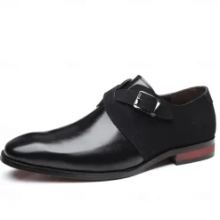 Men's Two-Tone Faux Leather and Suede Monk Strap Shoes – Elegant Buckle Dress Shoes for Formal Occasions