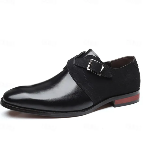 Men's Two-Tone Faux Leather and Suede Monk Strap Shoes – Elegant Buckle Dress Shoes for Formal Occasions