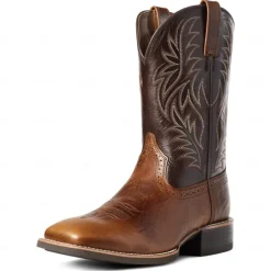 Men's Two-Tone Faux Leather Western Cowboy Boots – Classic Embroidered Design, Durable Construction, Perfect for Riding, Outdoor, and Casual Wear