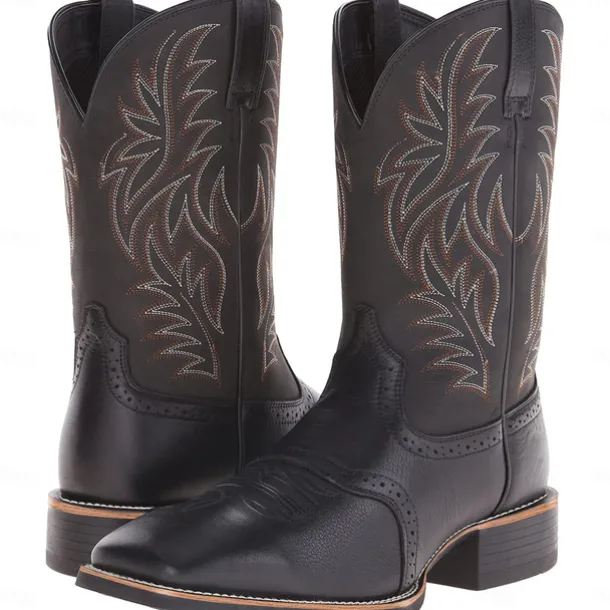 Men's Two-Tone Faux Leather Western Cowboy Boots – Classic Embroidered Design, Durable Construction, Perfect for Riding, Outdoor, and Casual Wear