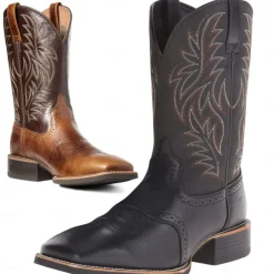 Men's Two-Tone Faux Leather Western Cowboy Boots – Classic Embroidered Design, Durable Construction, Perfect for Riding, Outdoor, and Casual Wear