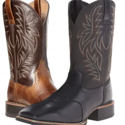 Men's Two-Tone Faux Leather Western Cowboy Boots – Classic Embroidered Design, Durable Construction, Perfect for Riding, Outdoor, and Casual Wear