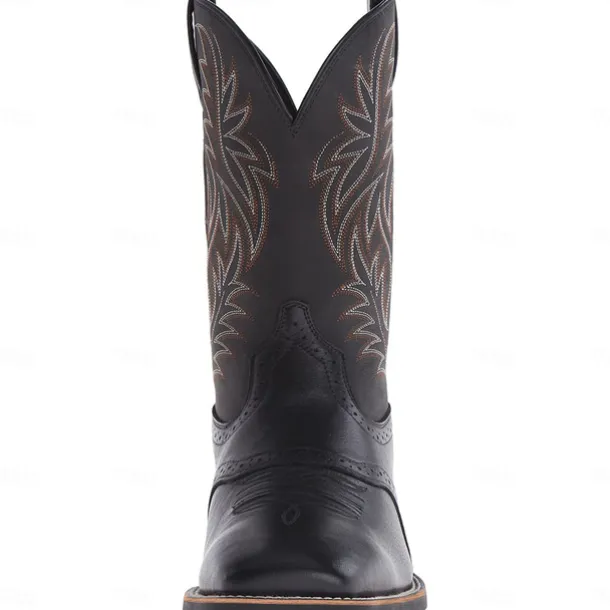Men's Two-Tone Faux Leather Western Cowboy Boots – Classic Embroidered Design, Durable Construction, Perfect for Riding, Outdoor, and Casual Wear