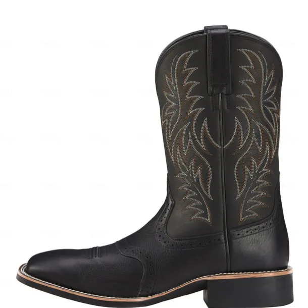 Men's Two-Tone Faux Leather Western Cowboy Boots – Classic Embroidered Design, Durable Construction, Perfect for Riding, Outdoor, and Casual Wear