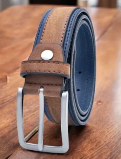 Men's Two-Tone Faux Leather Belt | Stylish Brown and Blue Design with Metal Buckle for Casual and Formal Wear