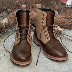 Men's Two-Tone Lace-Up Ankle Boots | Faux Leather and Suede Design for Casual and Outdoor Wear