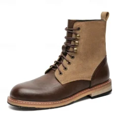 Men's Two-Tone Lace-Up Ankle Boots | Faux Leather and Suede Design for Casual and Outdoor Wear