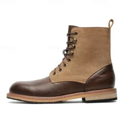 Men's Two-Tone Lace-Up Ankle Boots | Faux Leather and Suede Design for Casual and Outdoor Wear