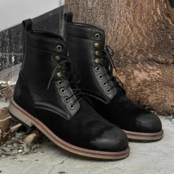 Men's Two-Tone Lace-Up Ankle Boots | Faux Leather and Suede Design for Casual and Outdoor Wear