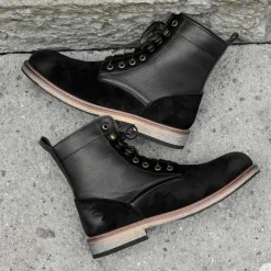 Men's Two-Tone Lace-Up Ankle Boots | Faux Leather and Suede Design for Casual and Outdoor Wear