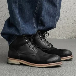 Men's Two-Tone Lace-Up Ankle Boots | Faux Leather and Suede Design for Casual and Outdoor Wear